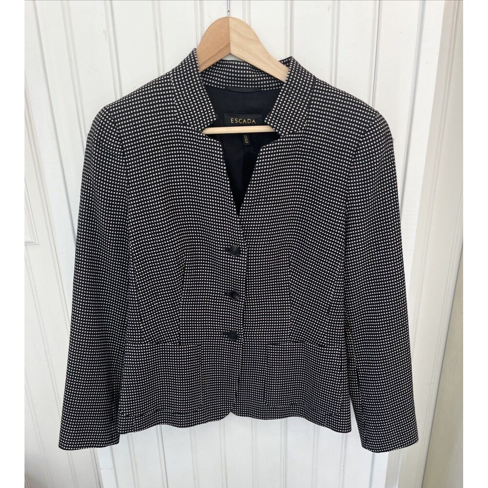 Escada sz 40 Women's 8 Virgin Wool Polka Dot Jacket Blazer 3 Button Italy Luxury